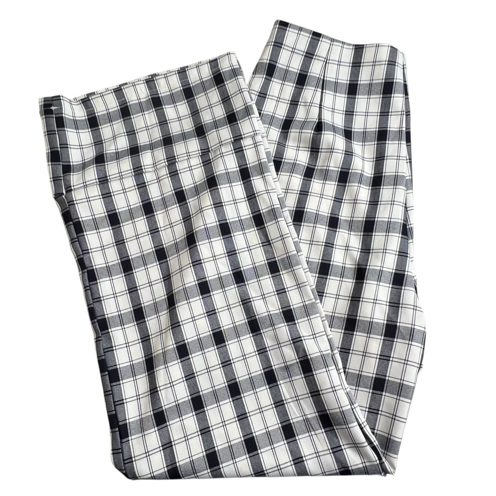 Princess Polly Womens 4 Blue White Plaid‎ Cuffed Wide Leg Euros Pants High Waist
